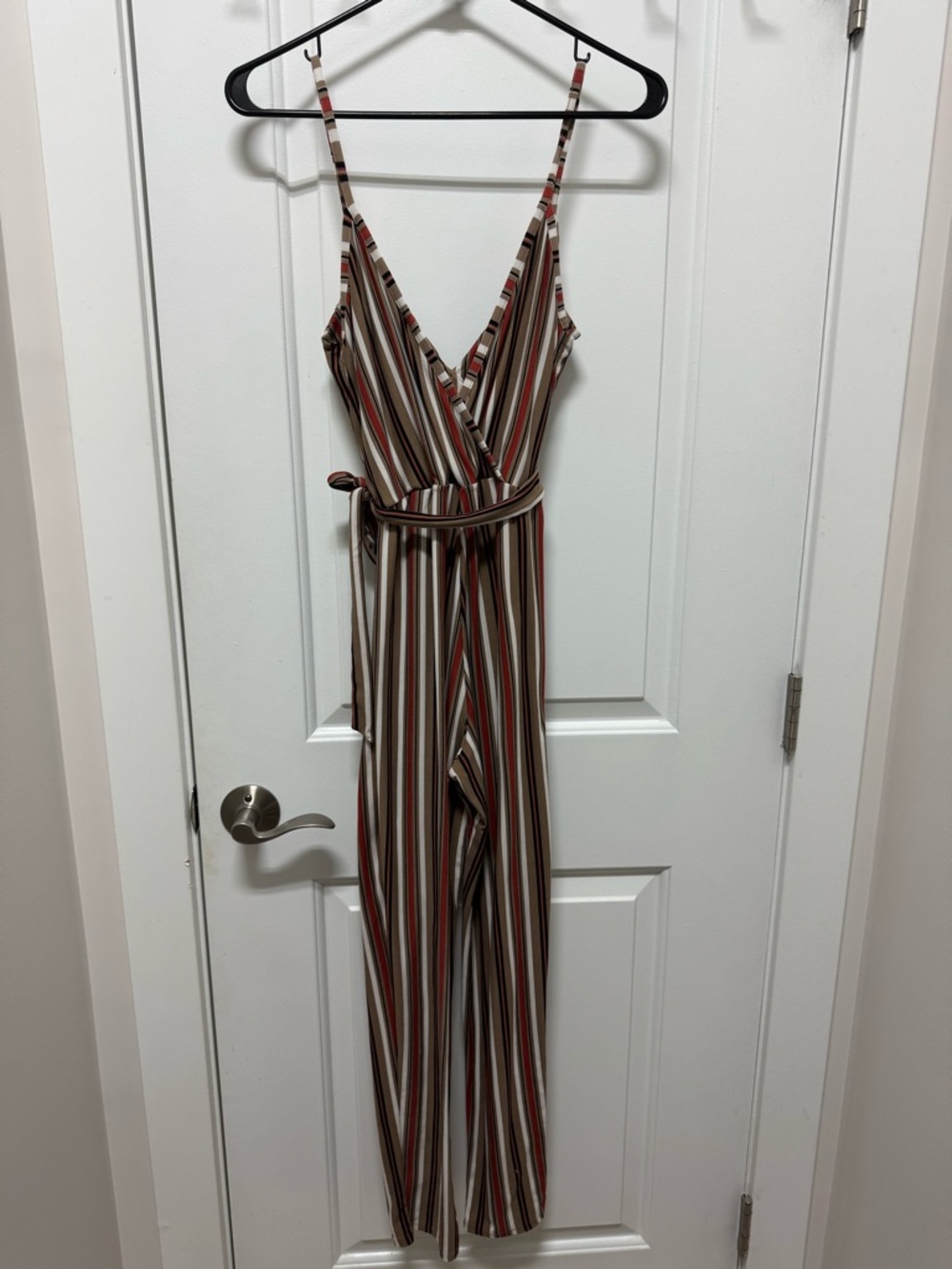 Striped V-Neck Jumpsuit - Brown Multi